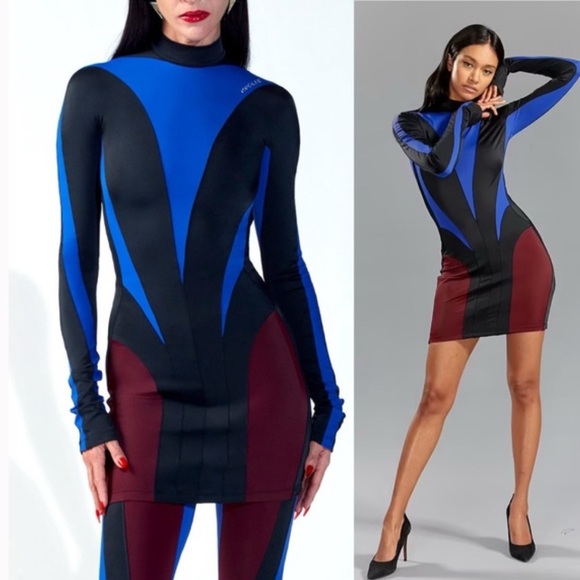 MUGLER x H&M Collab Spiral Paneled Mini Dress Colorblocked Bodycon S - Picture 1 of 5